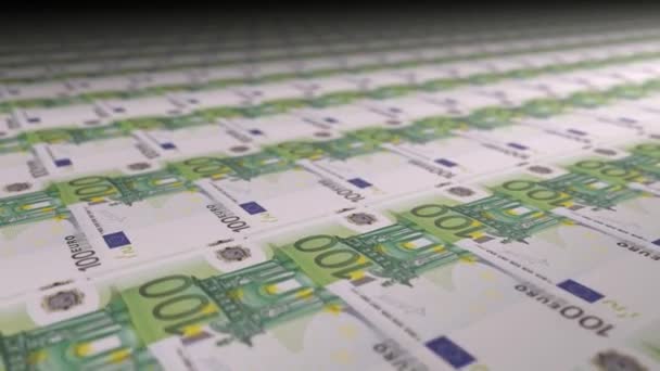100 Euro Bankovek Tiskárně Video Tiskem Hotovosti Bankovky — Stock video