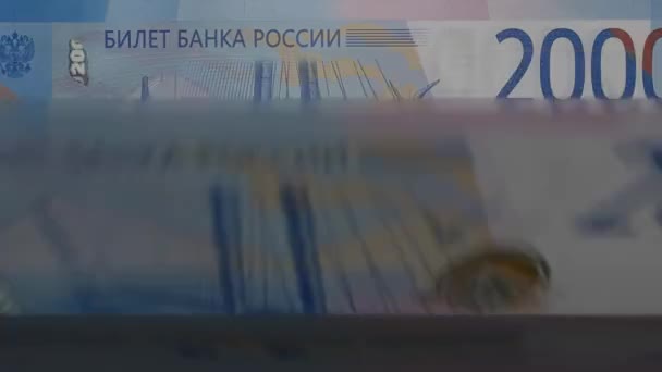 2000 Russian Rubles Money Composition Financial Background Many Banknotes Wads — Video Stock