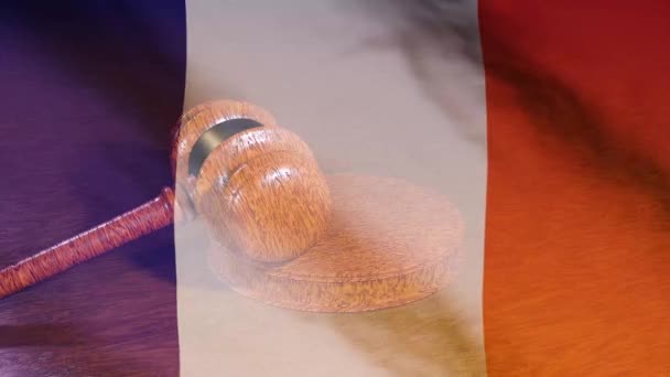 French Judiciary Flag France Judges Gavel Fair Trial Constitution — Stockvideo