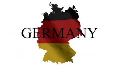 Map of Germany in colors of German flag isolated on white background. Fluttering flag.