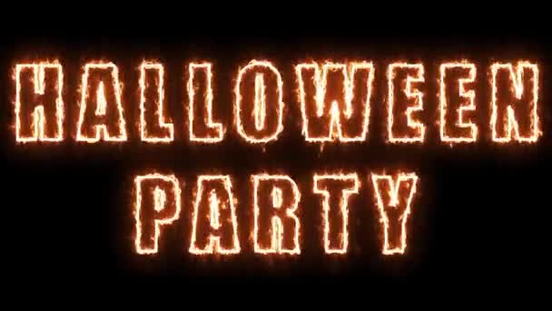 Fiery Halloween Party Inscription Black Background Scary Festive Video Backdrop — стоковое видео