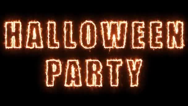 Fiery Halloween Party Inscription Black Background Scary Festive Video Backdrop — Vídeo de stock