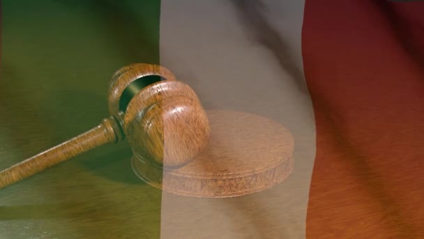 Italian Judiciary Flag Italy Judges Gavel Fair Trial Constitution — Wideo stockowe