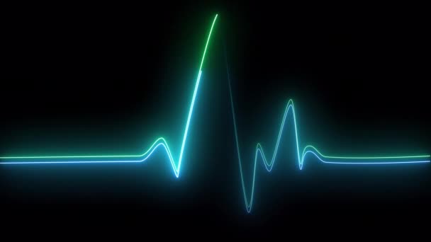 Pulse Animation Heartbeat Cardiogram Black Background Neon Chart — Stockvideo