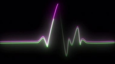 Pulse animation. Heartbeat. Cardiogram on black background. Neon chart.