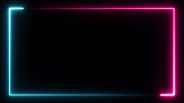 Glowing neon frame on black background. Neon.