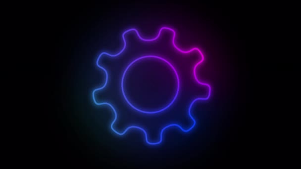 Two Neon Spinning Gears Animation Black Background Spinning Cogwheels Video — Stock Video