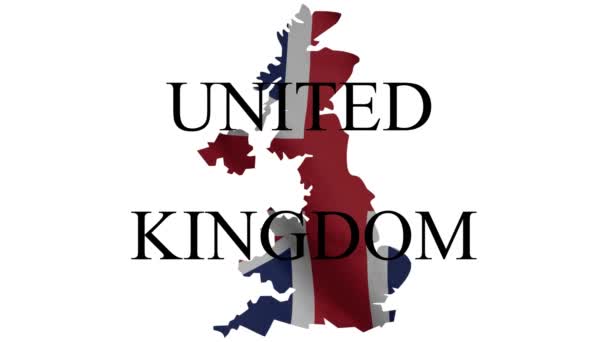 Map United Kingdom Colors Flag Isolated White Background Fluttering Flag — Αρχείο Βίντεο