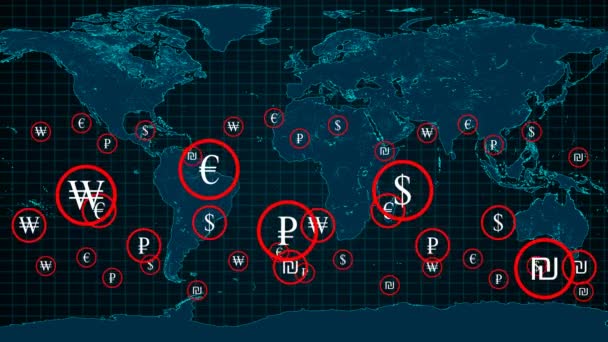 World Economy Business International Trade Concept World Currency Symbols — стоковое видео