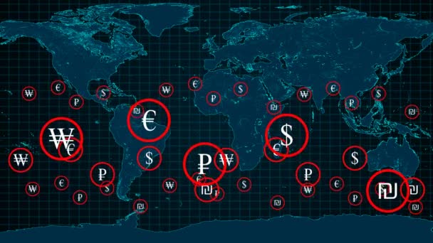 World Economy Business International Trade Concept World Currency Symbols — Stock Video