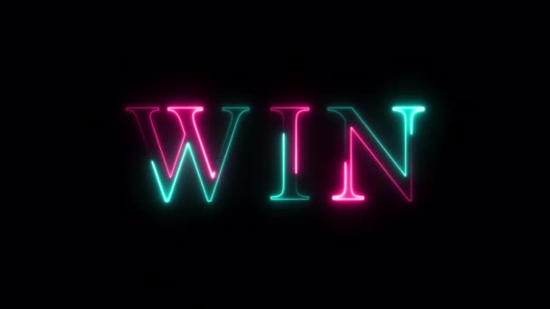 Colorful Neon Inscription Win Black Background Victory — Vídeo de stock