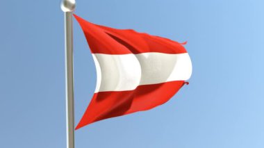 Bayrak direğinde Avusturya bayrağı. Avusturya bayrağı rüzgarda dalgalanıyor.