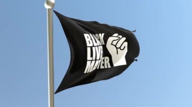 BLM bayrağı rüzgarda dalgalanıyor. Siyah hayatlar madde sembolü.