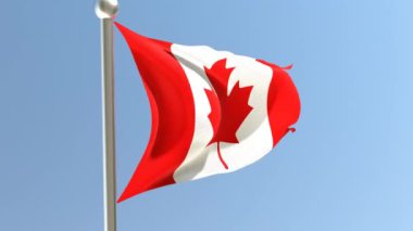 Bayrak direğinde Kanada bayrağı. Kanada bayrağı rüzgarda dalgalanıyor.