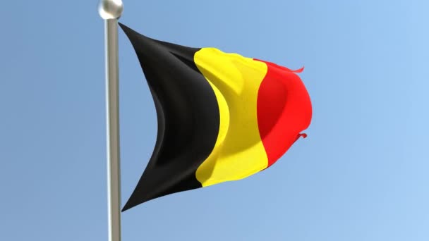 Bandera Belga Asta Bandera Bandera Bélgica Ondeando Viento — Vídeo de stock