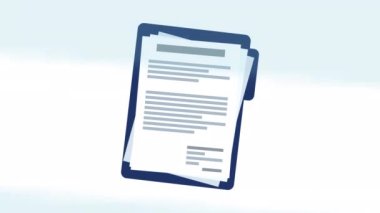 Animated folder with paper documents. Clipboard. Corporate and business concept. Stamp.