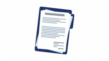 Animated folder with paper documents. Clipboard. Corporate and business concept. Stamp.