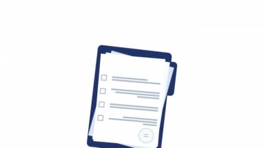 Animated folder with paper documents. Clipboard. Corporate and business concept. Stamp.