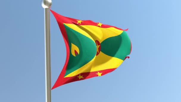 Bayrak Direğinde Grenadian Bayrağı Rüzgarda Dalgalanan Grenada Bayrağı — Stok video