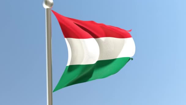 Hungarian Flag Flagpole Hungary Flag Fluttering Wind — Stockvideo