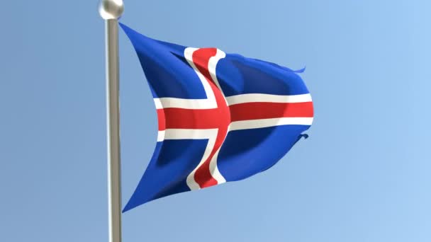 Icelandic Flag Flagpole Iceland Flag Fluttering Wind — Stock Video