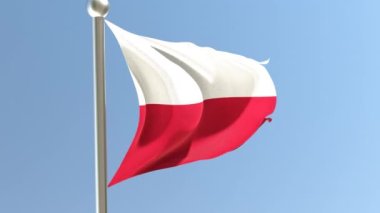 Bayrak direğinde Polonya bayrağı. Polonya bayrağı rüzgarda dalgalanıyor.