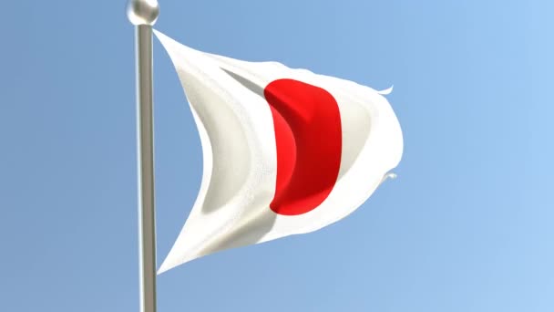 Bandera Japonesa Asta Bandera Bandera Japón Ondeando Viento — Vídeo de stock