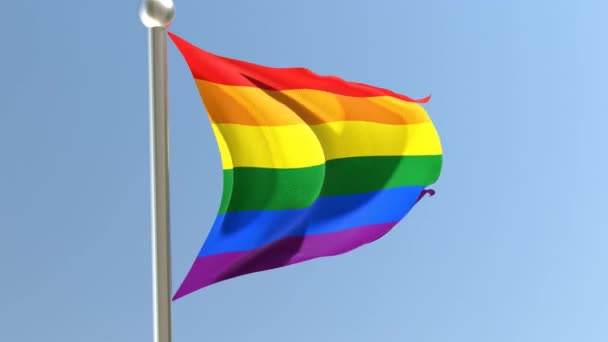 Bayrak Direğinde Lgbt Bayrağı Rüzgarda Dalgalanan Gökkuşağı Bayrağı — Stok video