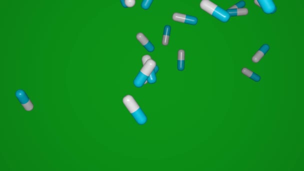 Many Pills Falling Chromakey Background Medical Promotion Concept — стоковое видео