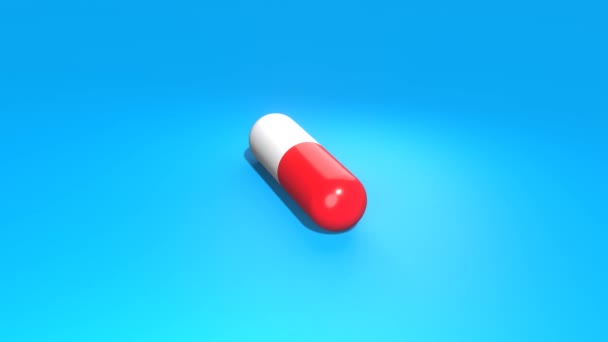 Χάπι Περιστρέφεται Μπλε Φόντο Ιατρική Έννοια Καψάκιο — Αρχείο Βίντεο