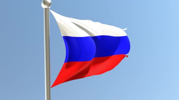 俄罗斯国旗挂在旗杆上俄罗斯联邦国旗在风中飘扬 — 图库视频影像