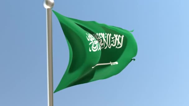 Saudiarabiens Flagga Viftar Vinden Saudiarabiens Nationella Flaggvideofilmer Flaggpol — Stockvideo