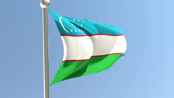 Σημαία Ουζμπεκιστάν Κοντάρι Σημαίας Σημαία Του Ουζμπεκιστάν Κυματίζει Στον Άνεμο — Αρχείο Βίντεο