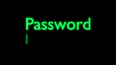 Entering password on computer. Green inscription and 8 digit parole. Internet security concept.