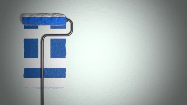 Roller Paints Wall Colors Greek Flag Travel Concept Greece — Stockvideo