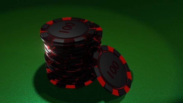 Poker Chips Gambling Table Casino Concept Poker Chips Stack — Wideo stockowe