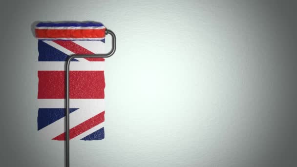 ローラーは英国の旗の色で塗料で壁をペイントします 旅行のコンセプト — ストック動画