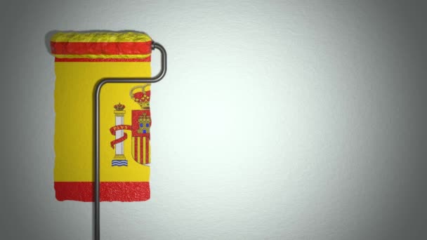 Rodillo Pinta Pared Colores Bandera España Concepto Viaje — Vídeos de Stock