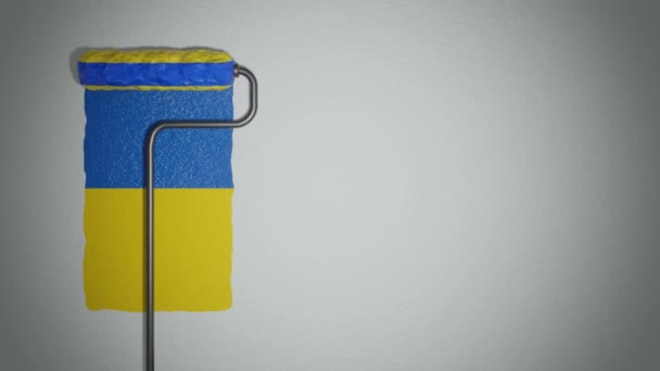 Roller Maluje Ścianę Kolorach Ukraińskiej Flagi Koncepcja Podróży Ukraina — Wideo stockowe