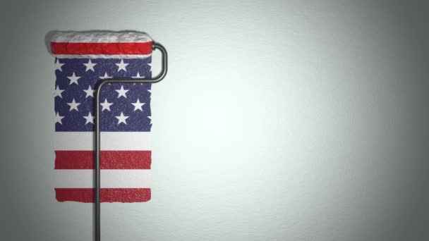 Roller Pinta Pared Con Pintura Colores Los Estados Unidos América — Vídeo de stock