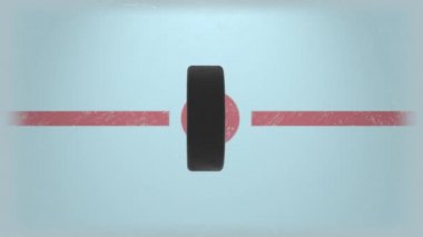 Hokey diski buza düşer ve sopa diske çarpar. Promosyon için uygun video görüntüleri. Hokey konsepti.