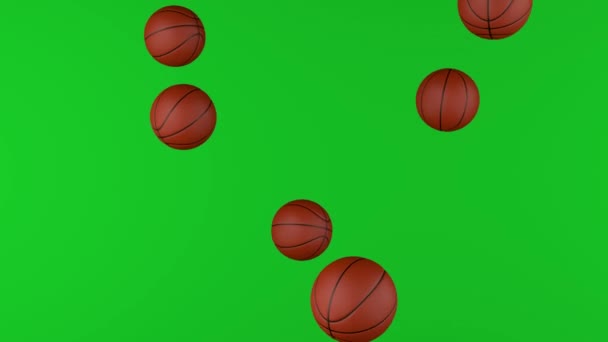 Многие Баскетбольные Мячи Падают Хромакее Фоне Баскетбол — стоковое видео