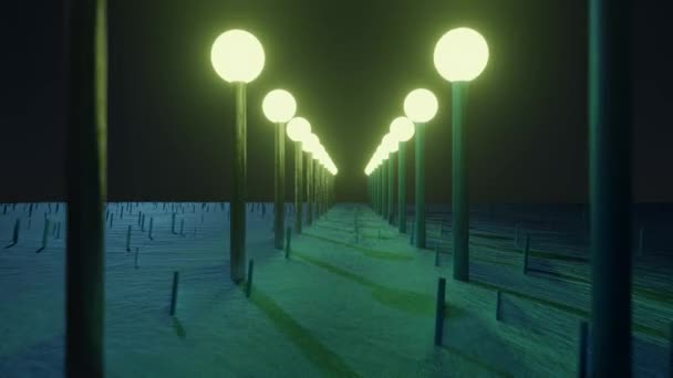 Abstracte Animatie Lampenposten Het Pad Nachtvideobeelden — Stockvideo