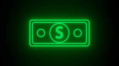 Neon Dolarlık banknot işareti. Parlak finans sembolü.