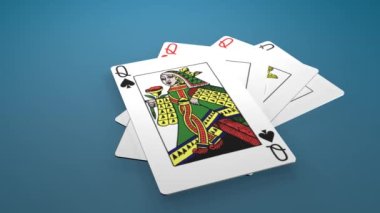 Dörtlü bayanlar. Kartlar masaya düşüyor. Poker konsepti.