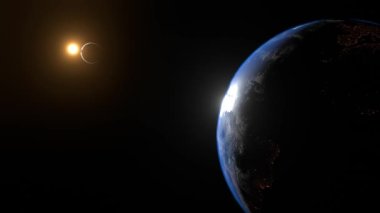 Güneş tutulması. Dünya ve Ay animasyonu.