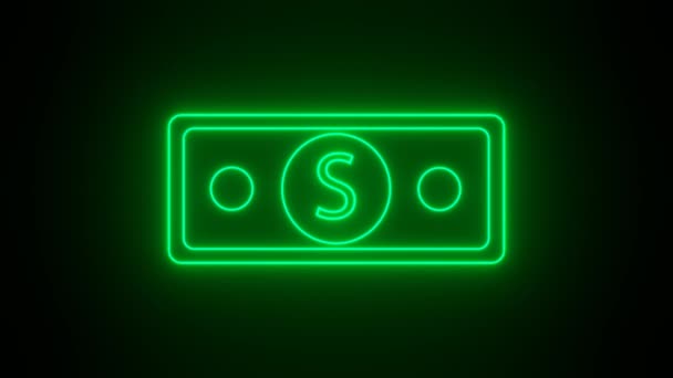 Sinal Nota Dólar Néon Símbolo Financeiro Luminoso — Vídeo de Stock
