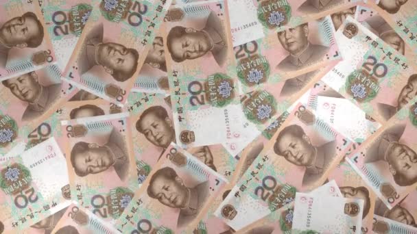 Chinese Yuan Money Composition Financial Background Many Banknotes Wads Money — Stock video