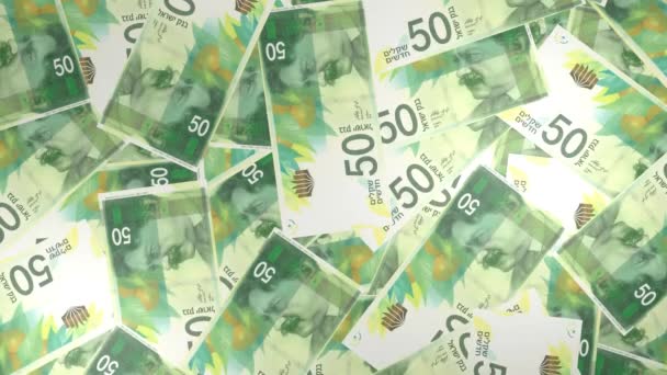 Israeli Shekels Money Composition Financial Background Many Banknotes Wads Money — ストック動画