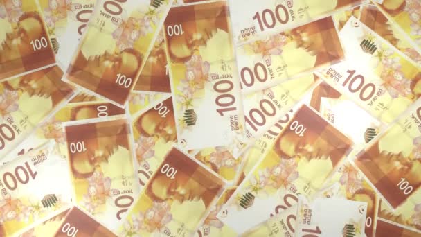 100 Israeli Shekels Money Composition Financial Background Many Banknotes Wads — Stockvideo